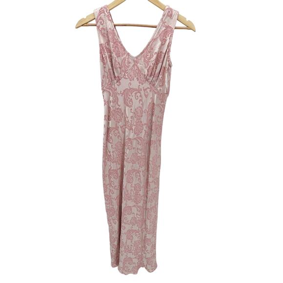 Roberta Vintage Pink Floral Paisley Velour V-Neck Maxi Dress Women's Size 0-2 - Picture 1 of 14
